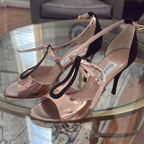 Comme Il Faut Buenos Aires Argentine Tango Elegant Rose Gold Black Heels Shoes - Picture 1 of 12